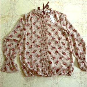 NWT Floral Blouse with Ruffle Neckline/Sleeves